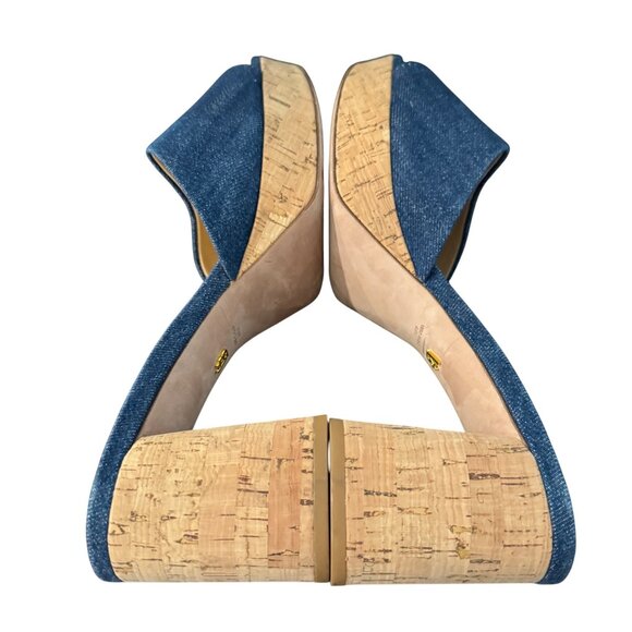 Veronica Beard Dali Platform Blue Denim Block Heel Sandal, Size 9.5 WORN ONCE - Picture 5 of 8
